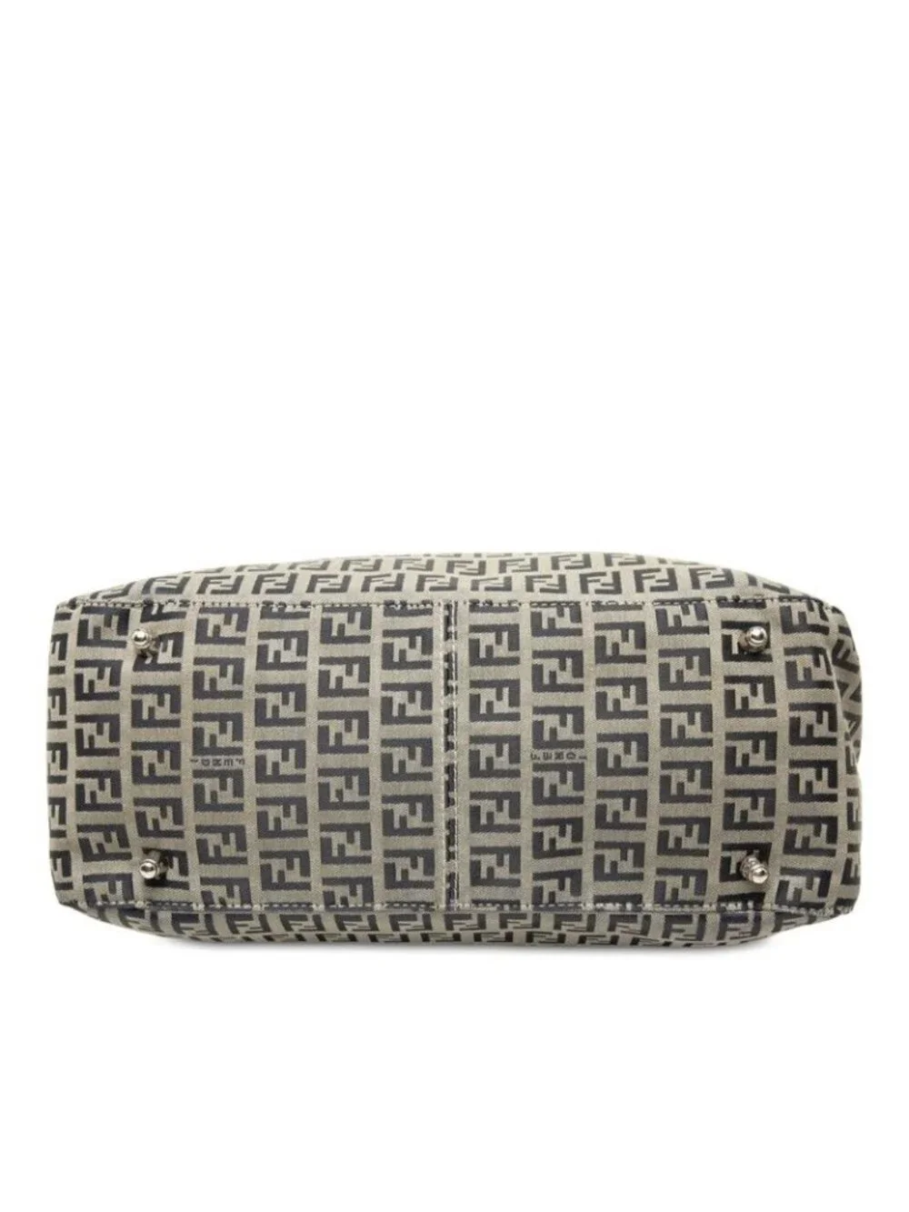 Fendi Zucchino Handbag Navy Beige Canvas Leather